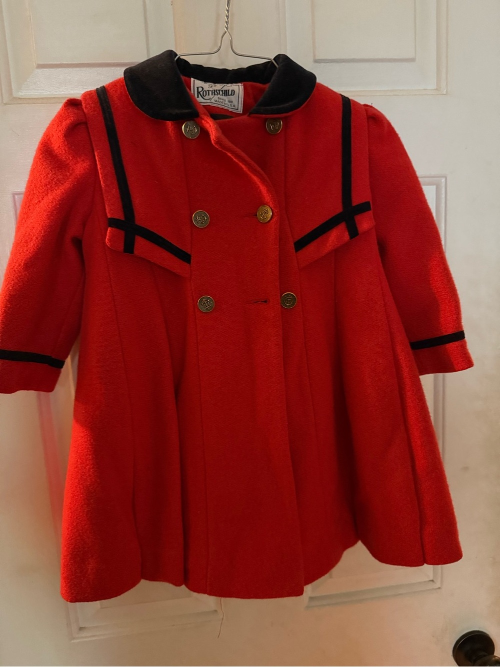 Vintage Rothschild Red Wool Double-Breasted Pea Coat